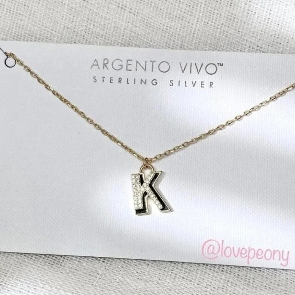 ARGENTO VIVO CZ ENAMEL BLOCK INITIAL K NECKLACE